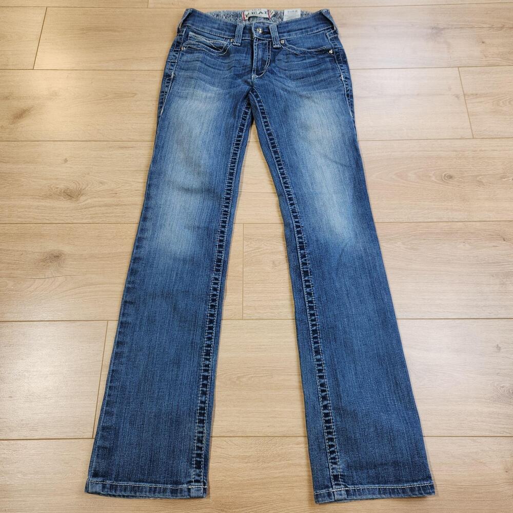 Ariat REAL Denim Jeans Womens 26R Medium Blue Mid Rise Straight Stretch Western